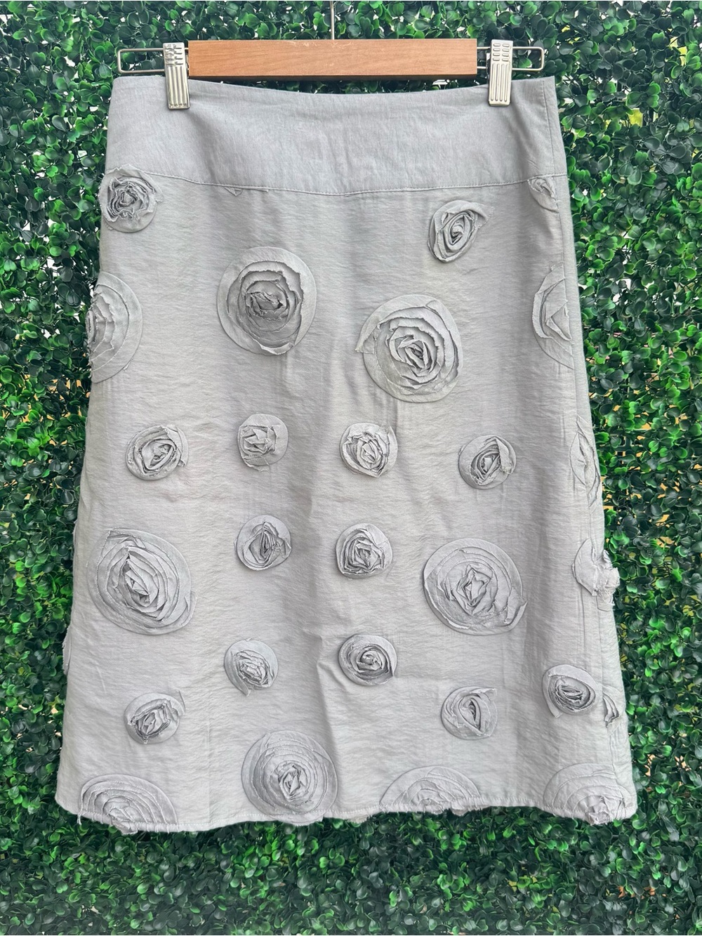 DownEast Light Gray A-Line Skirt with Rosette Appliqué